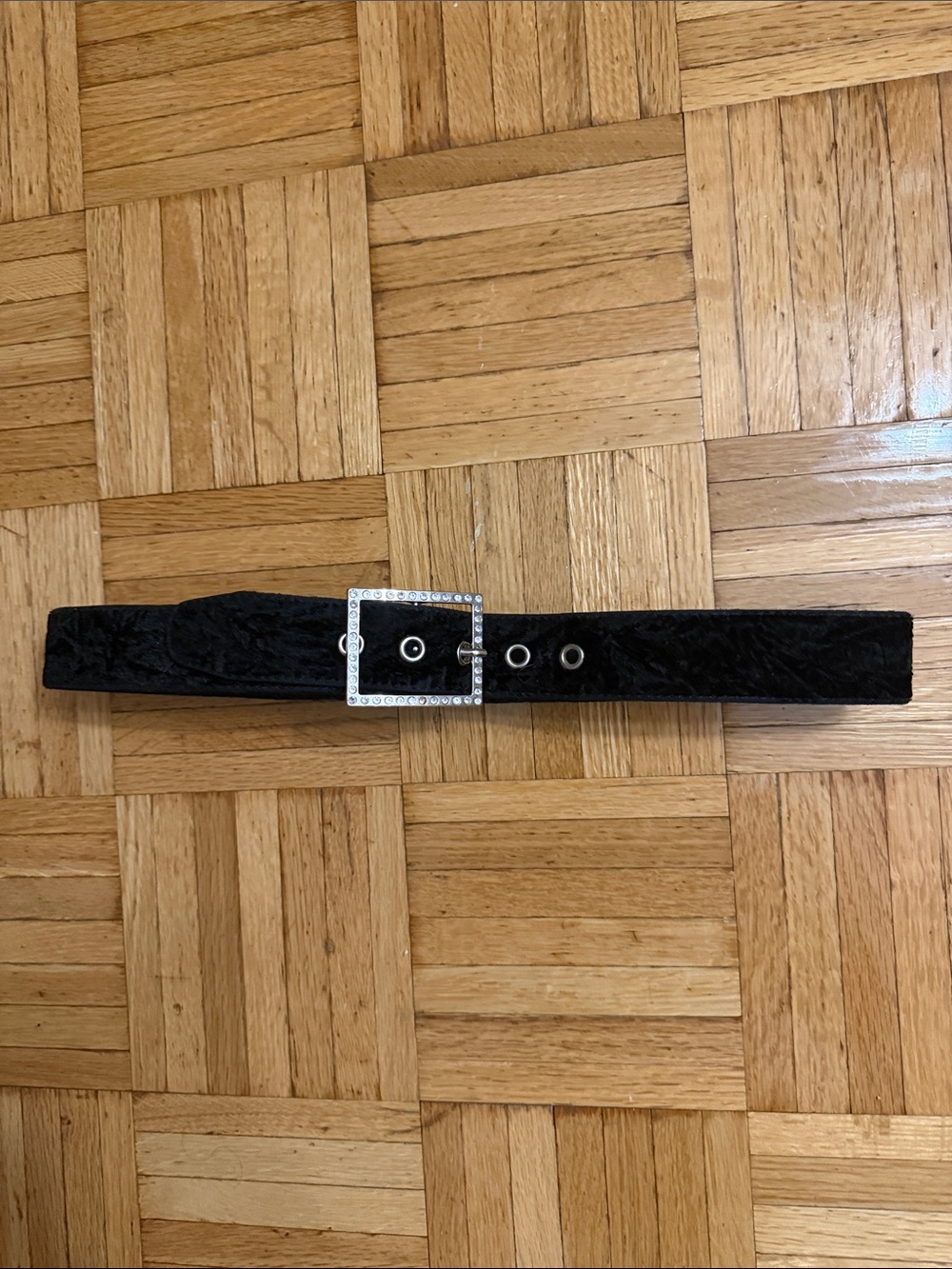 No Boundaries Black Velvet Belt with Rhinestone Buckle